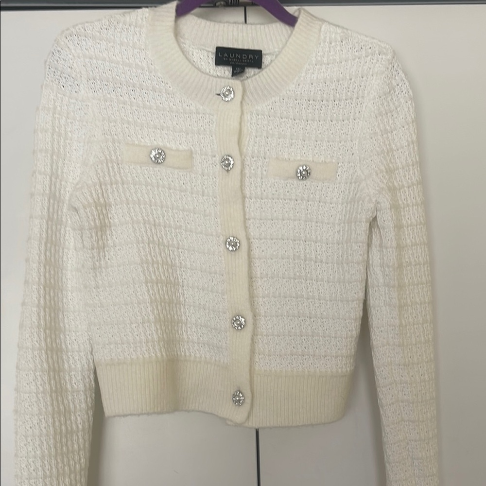 Laundry By Shelli Segal White Cropped Cardigan